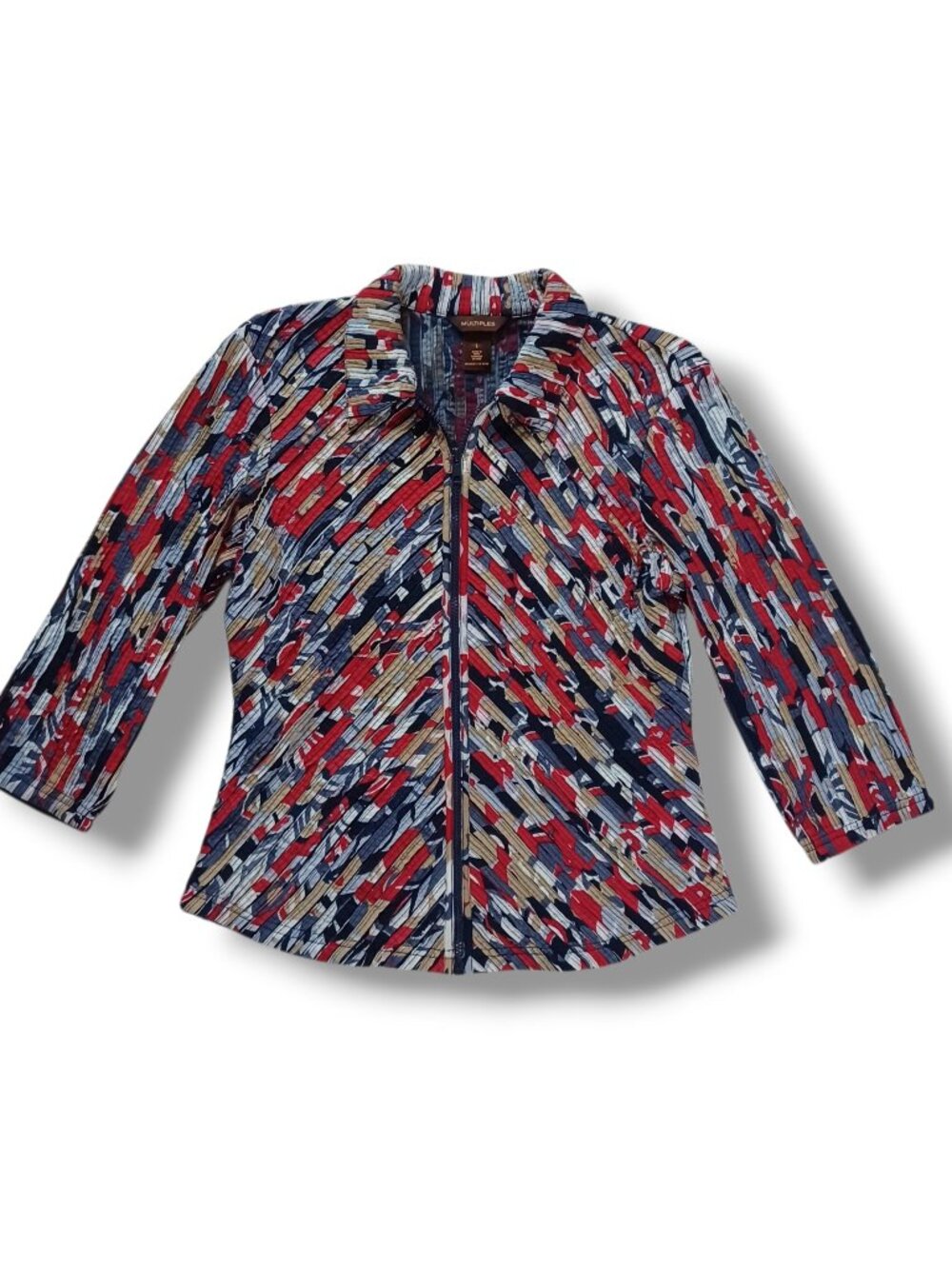 Multiple Womens Jacket Zip Up Red Blue Colorful Unique 100% Cotton Size L
